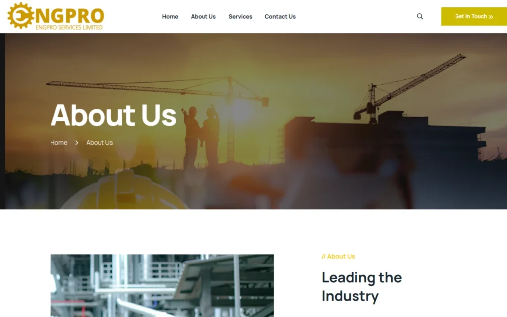 EngPro Services website, about page