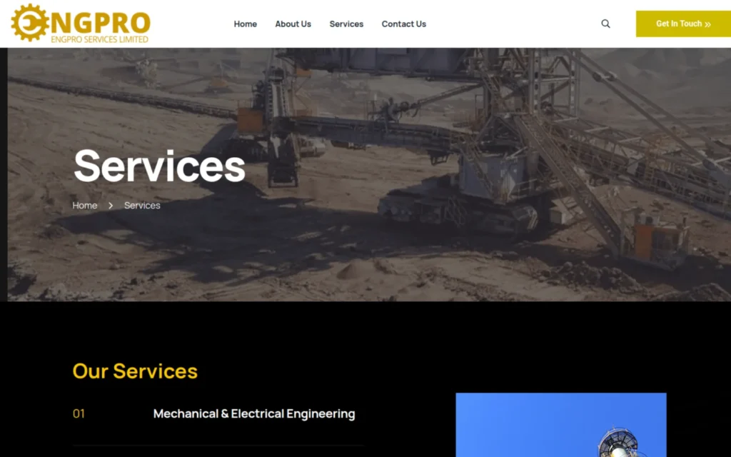 EngPro Services website, services page