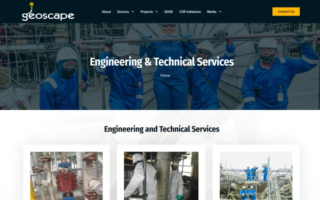 Geoscape Limited website, engineering services page