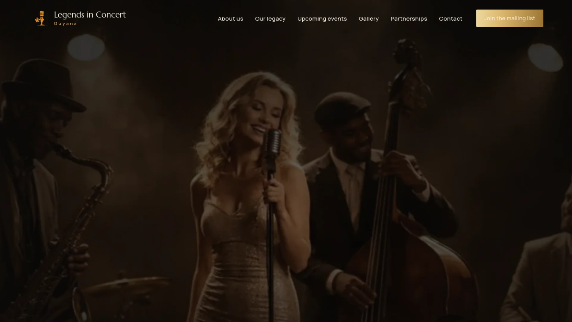 Legends in Concert Guyana website, home wide view