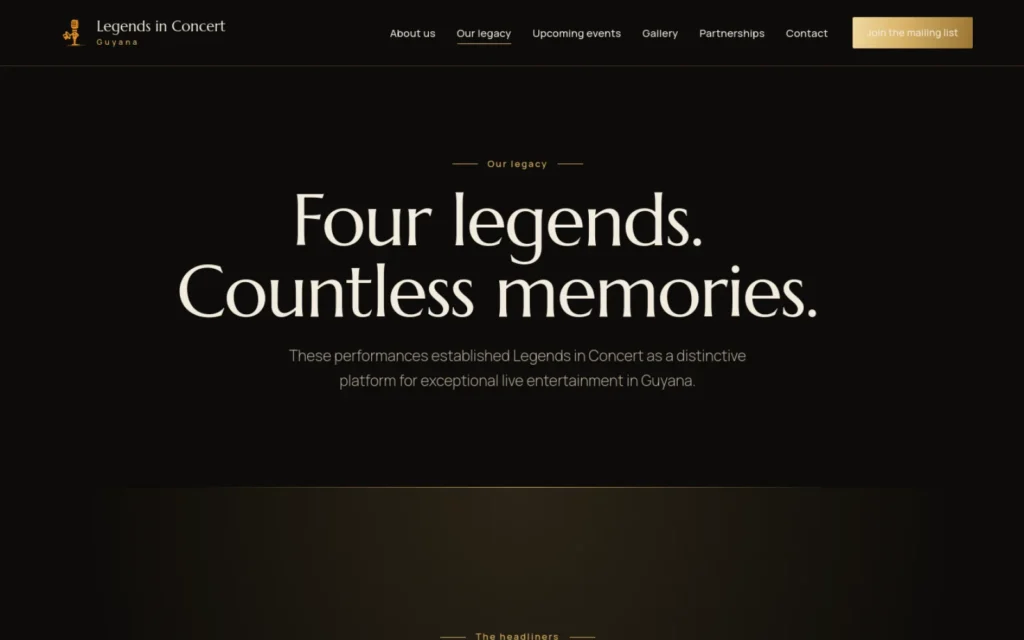 Legends in Concert Guyana website, legacy view