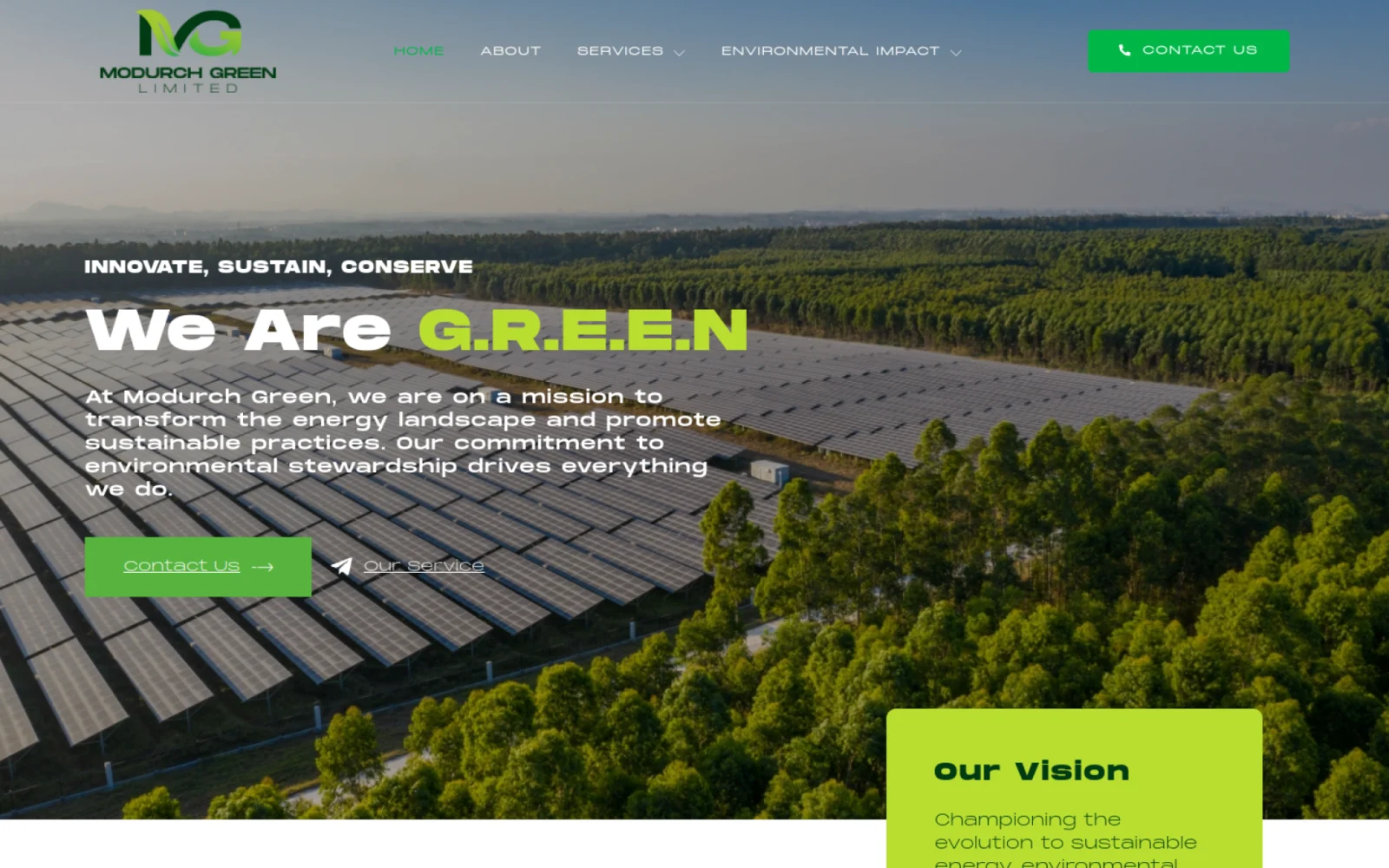 Modurch Green Limited website, home page