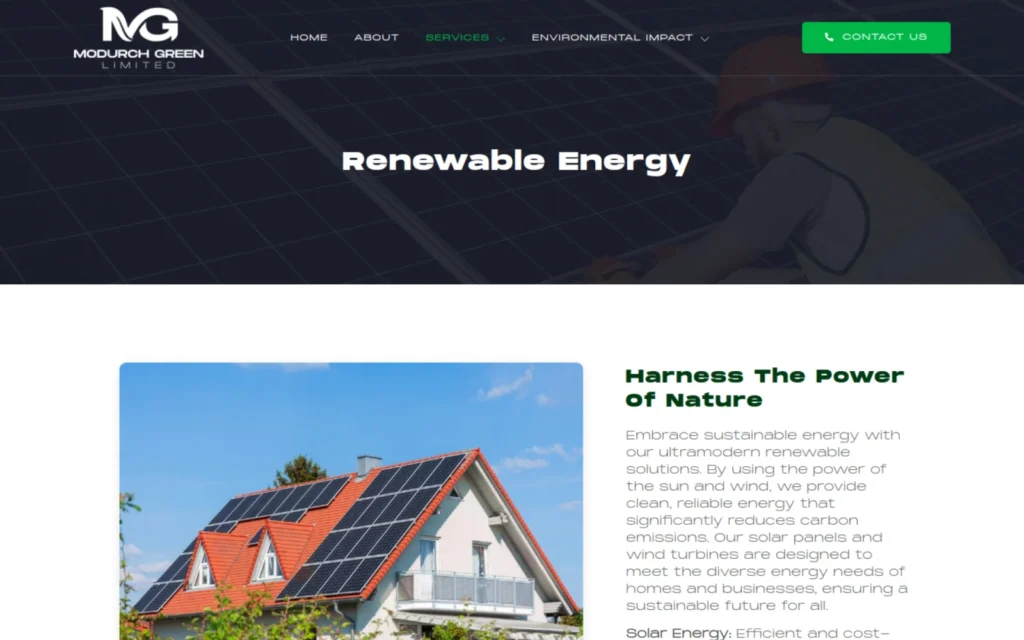 Modurch Green Limited website, renewable energy page