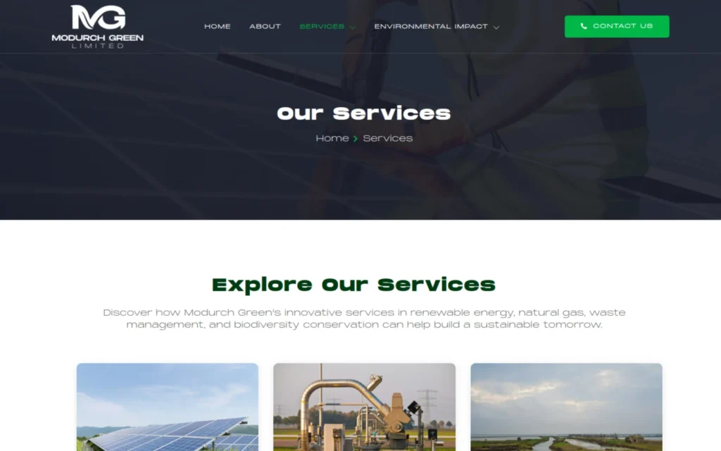 Modurch Green Limited website, services page